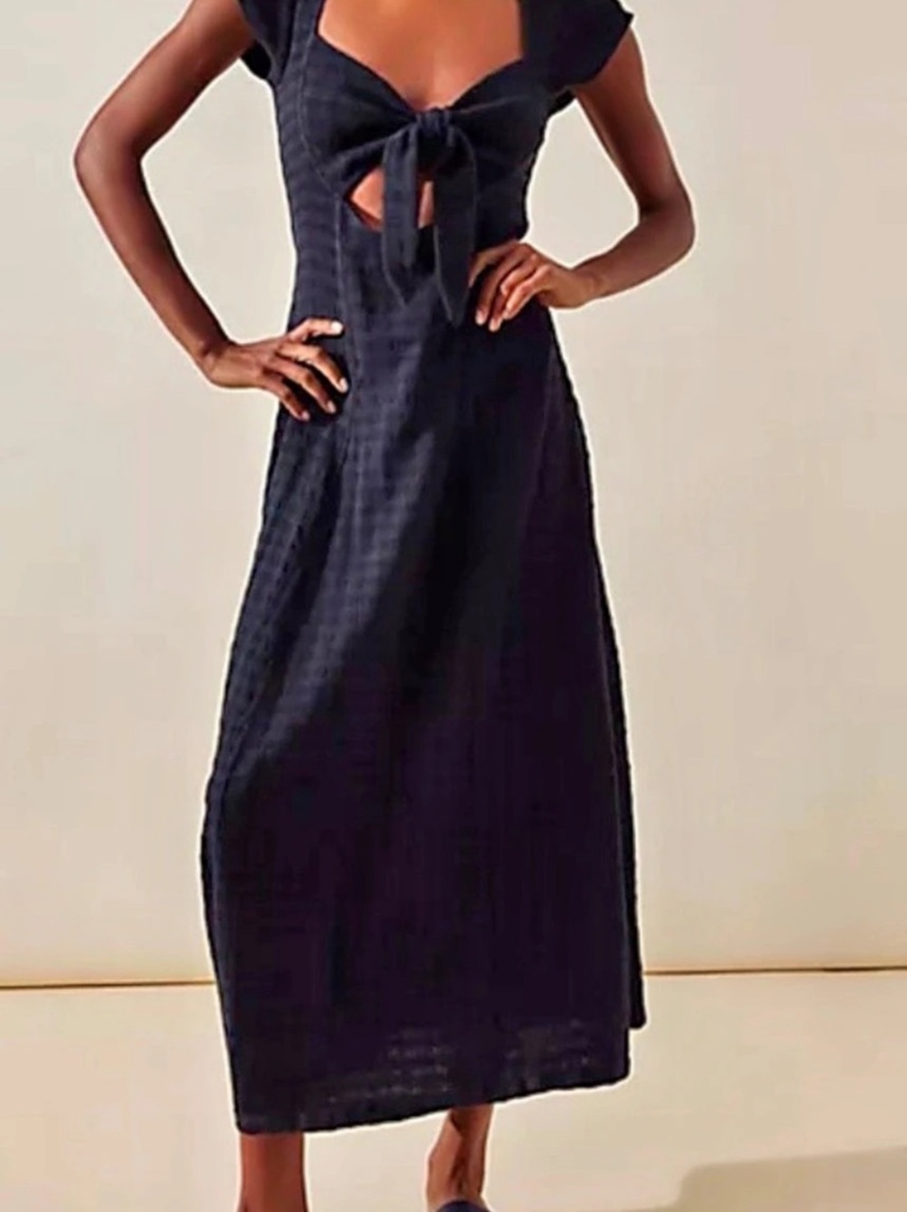 Free People Beach Checkered Tie Front Midi Dress Size Medium